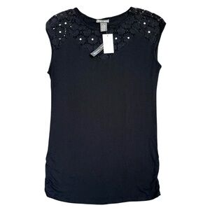 NWT Chelsea and Theodore Black Lace Detail Women's Top - size medium